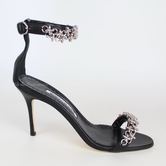 NEW MANOLO BLAHNIK Rekik Leather Chain Heeled Sandals - Picture 3 of 16